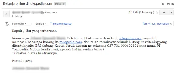 E-mail Pembeli Tokopedia