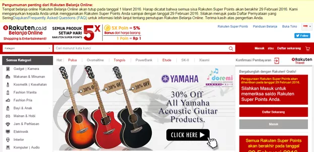 Mulai 1 Maret 2016, Rakuten Belanja Online Indonesia Akan Ditutup Rakuten