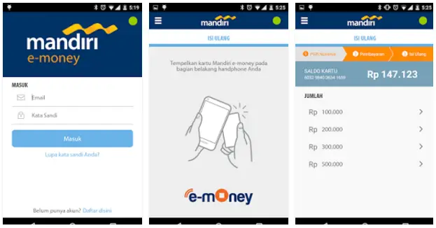 e-Money Mandiri via Aplikasi