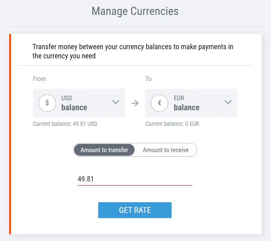 Manage currencies Fill - Payoneer
