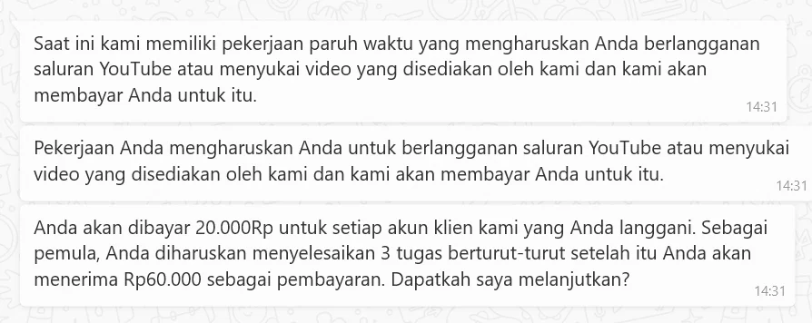 Awas Kena Tipu Part Time Job Telegram! Job Desc - Penipu