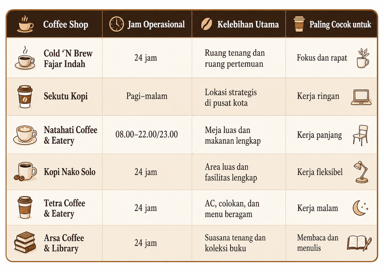Coffee Shop Solo yang Cocok Buat Kerja WFC Perbandingan Coffee Shop Solo untuk WFC